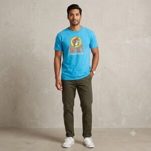 Buc-ees Mens Size Medium Texas City TX T-Shirt Blue Graphic Beaver Mascot Travel